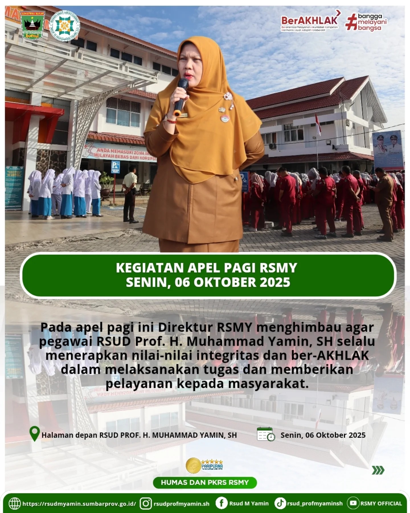 Direktur RSUD Prof. H. Muhammad Yamin, SH Ajak Pegawai Terapkan Nilai Integritas dan Ber-AKHLAK