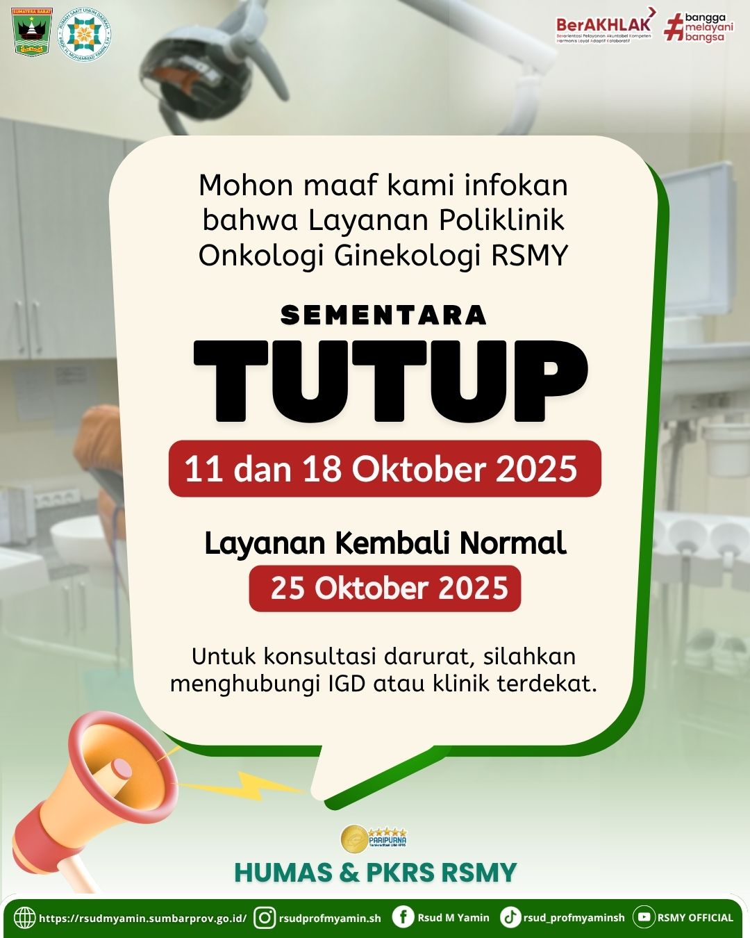 Informasi Dokter Onkologi Ginekologi Tidak Masuk Untuk Tgl 11 & 18 Oktober