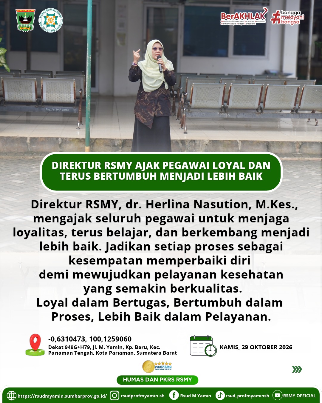 Apel Pagi Dengan Tema : Direktur RSMY Ajak Pegawai Loyal Dan Terus Bertumbuh Menjadi Lebih Baik